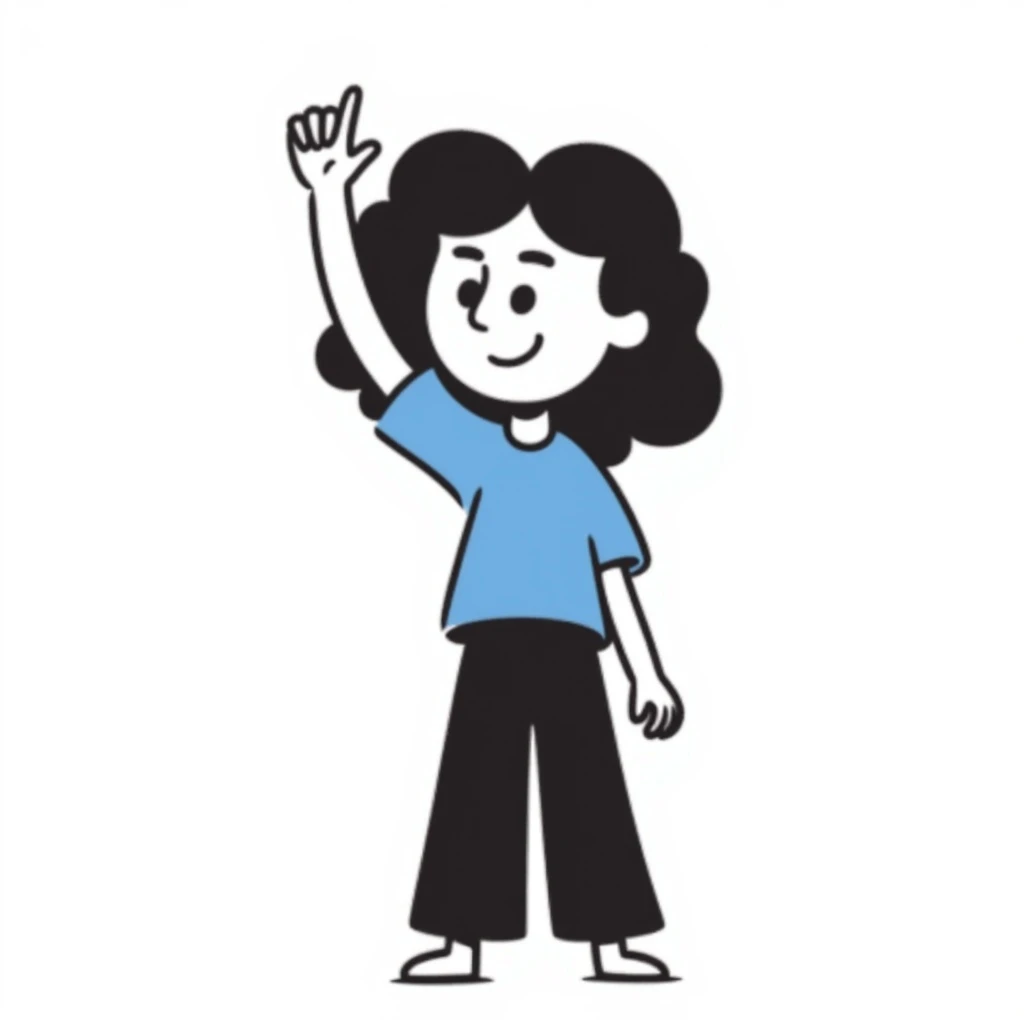 The face of an activist girl waving her hand in a blue T-shirt emoji