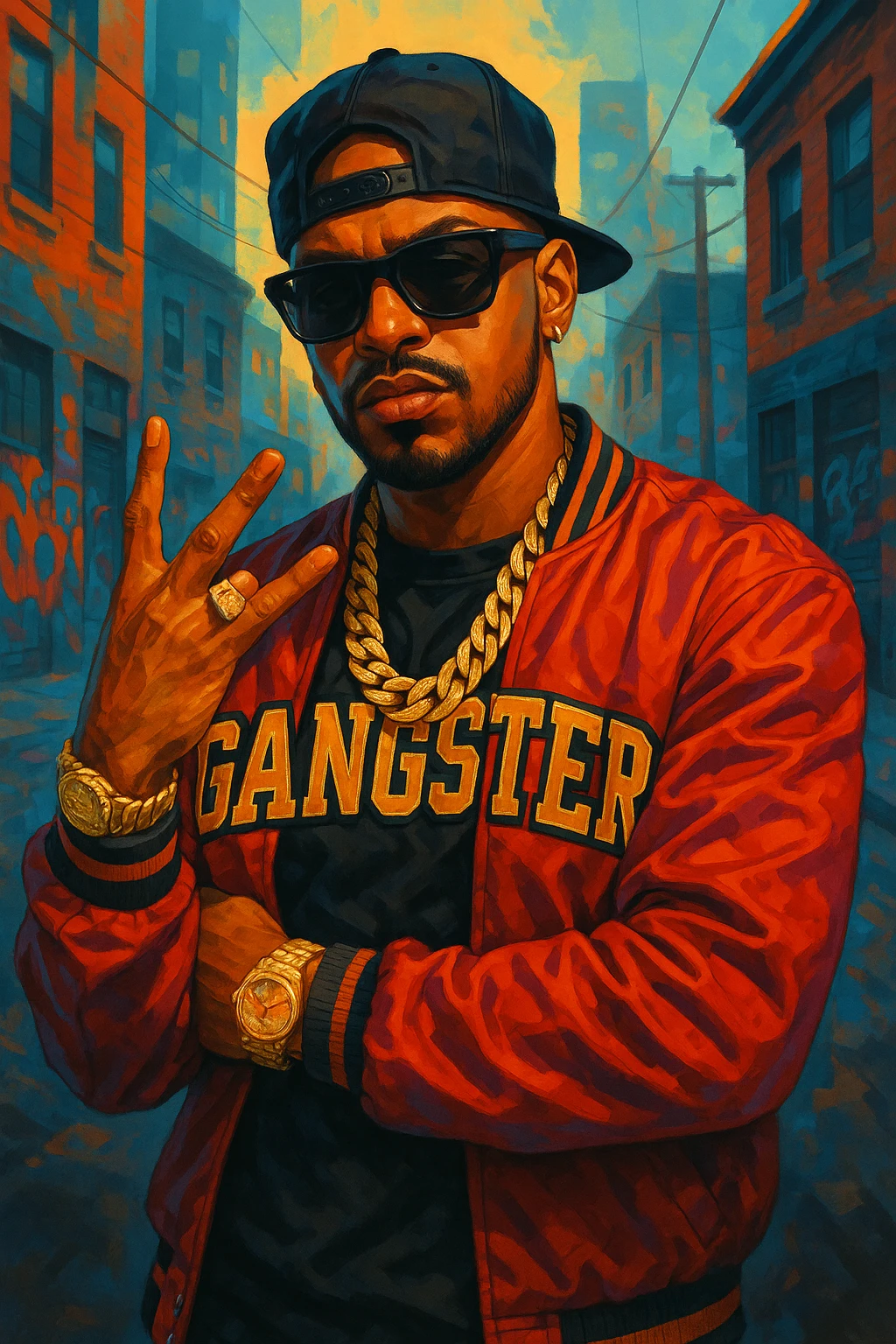 gangster character, modern hip-hop style, sunglasses, flashy jewelry emoji