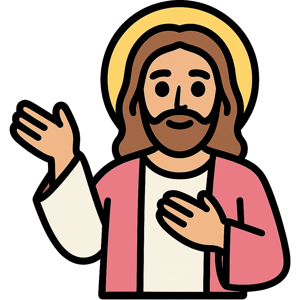 Create several different versions of Jesus in the same icon style as the reference image, each with a unique pose or gesture, maintaining the gentle expression and soft colors. No text. emoji