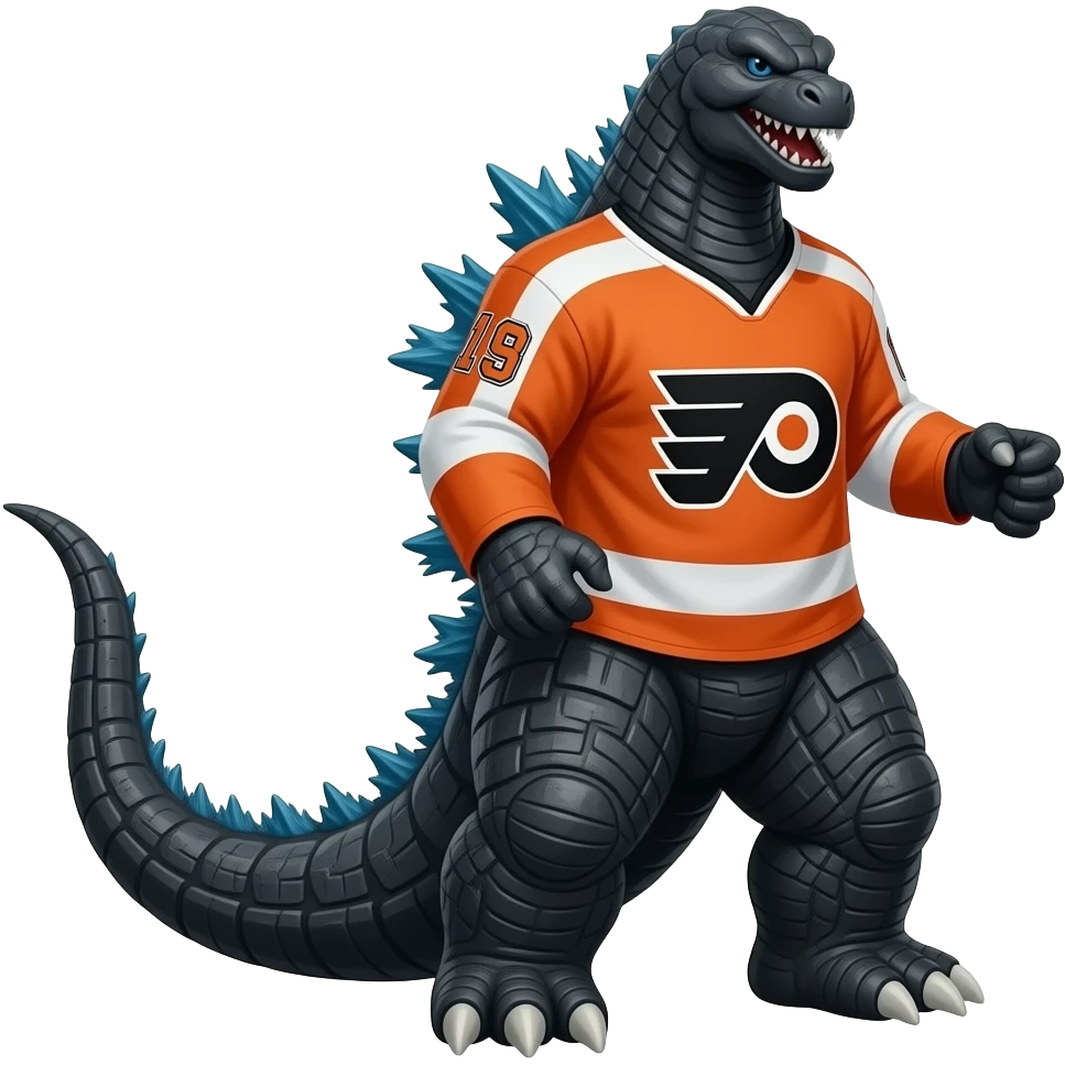 godzilla wearing philadelphia flyers hockey jersey emoji