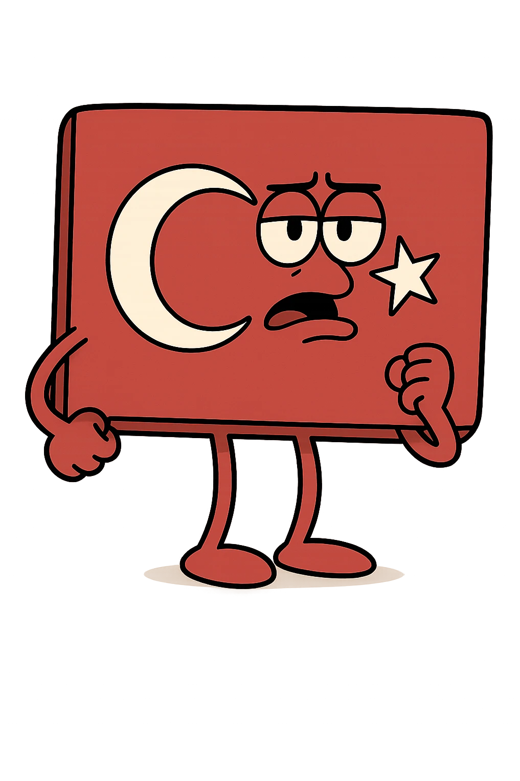 flag of Turkey, rectangular, red background with a white crescent and a white star, flat and simple design emoji