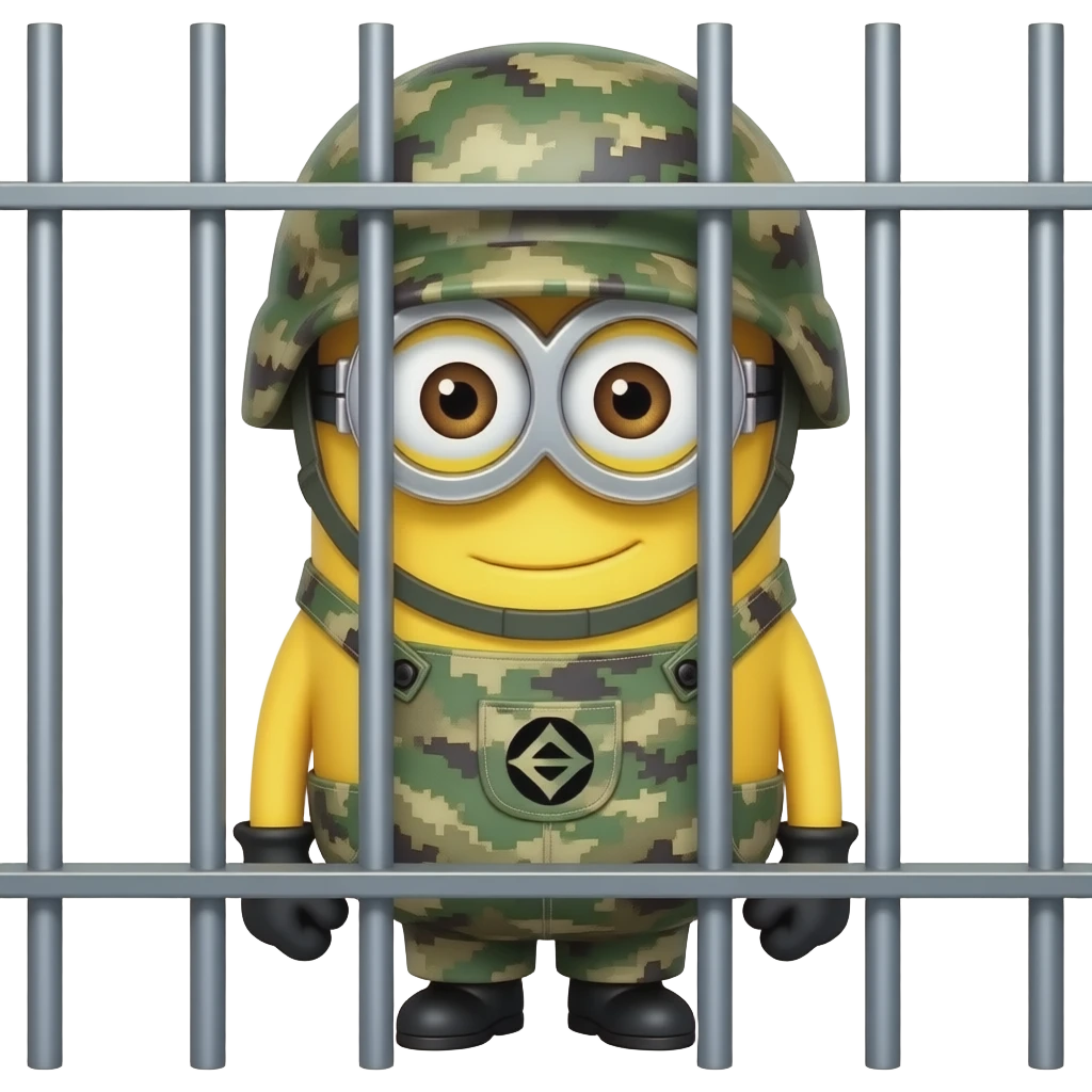 minion wearing army fatigues in jail emoji