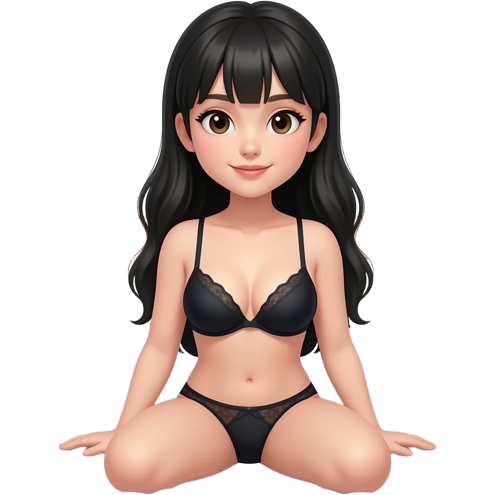 full body nude black hair girl in lingerie on bed emoji
