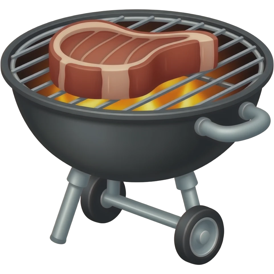 Drei Bein Grill Seitenansicht mit Steak auf dem Gitter emoji