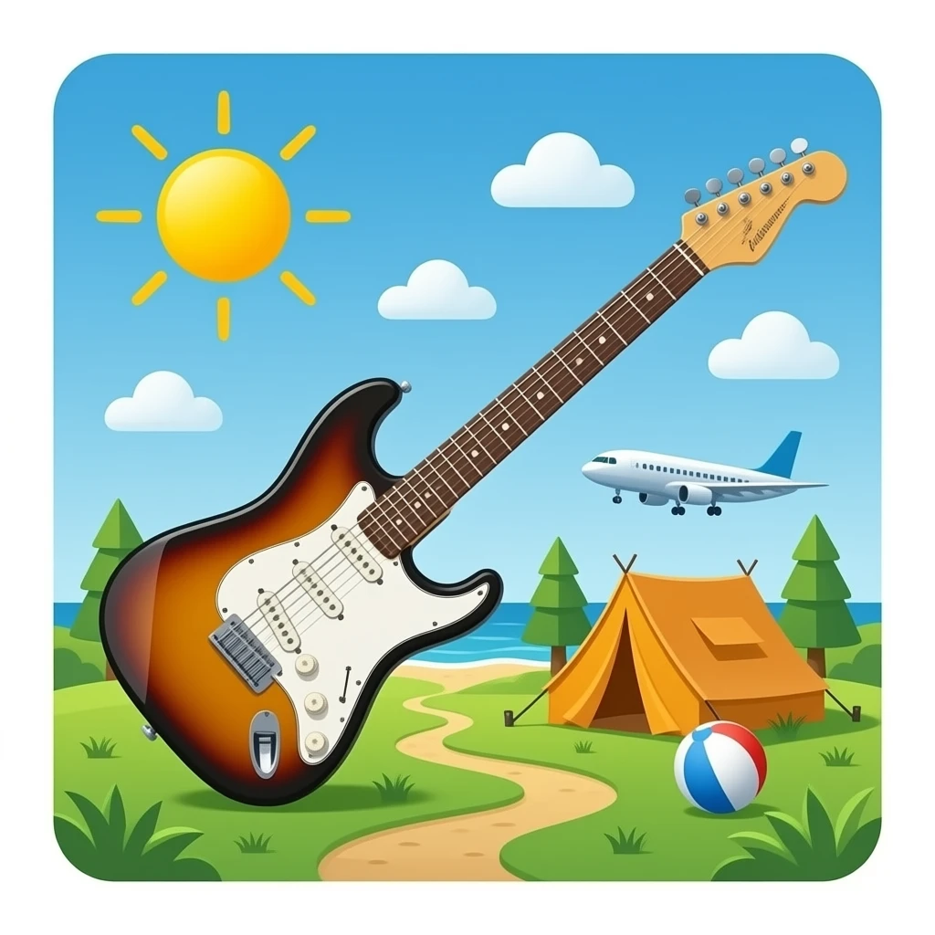 Rock and roll, balls, camping, and airport emoji