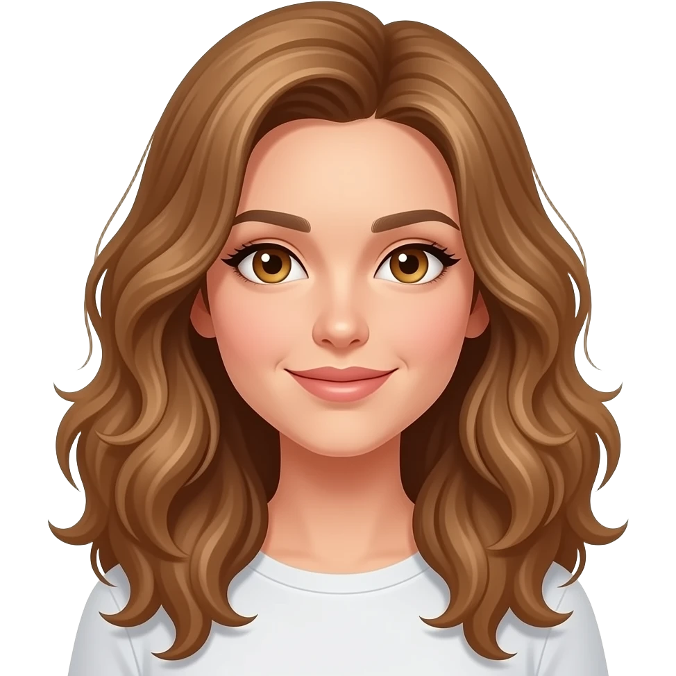 Mujer, cabello largo rizado, morena clara ojos miel emoji