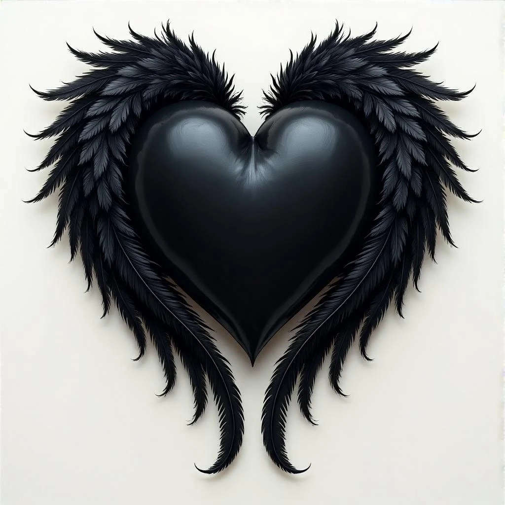 gothic heart with black feathers emoji