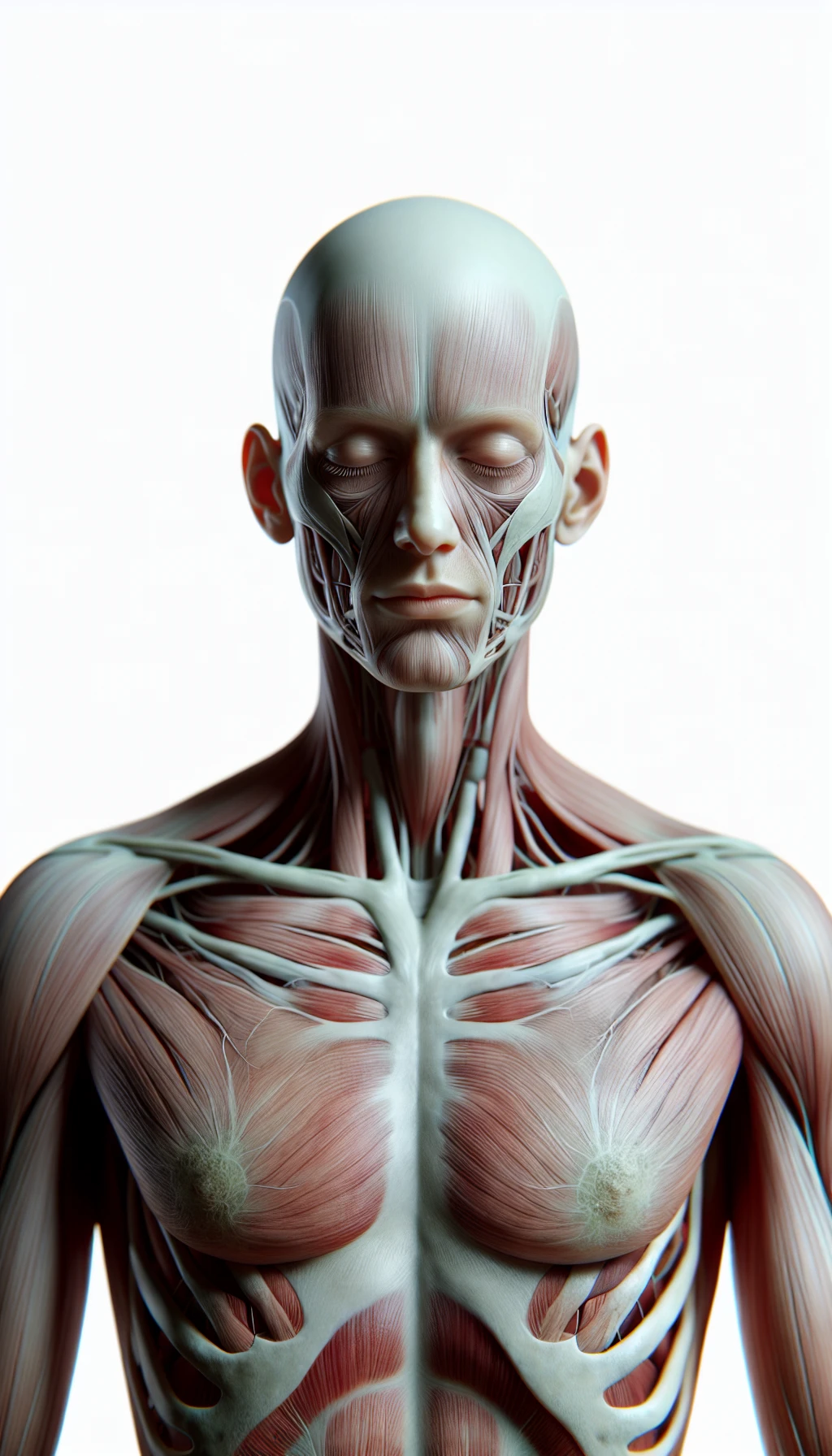 corpo umano anatomico a corpo intero con occhi chiusi sereno e in perfetta salute , isolato su sfondo bianco, iperrealistico 4k emoji