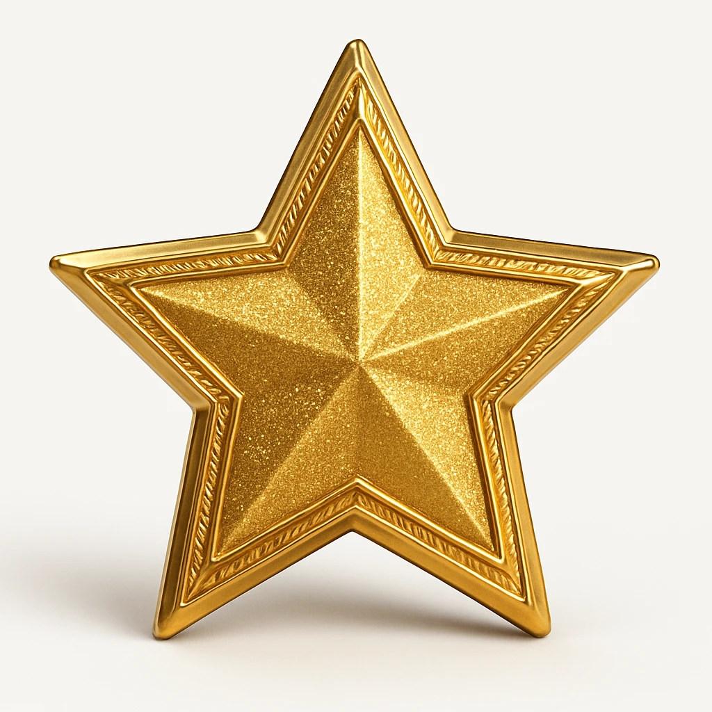 a glittery golden star-shaped medal, frontal view emoji