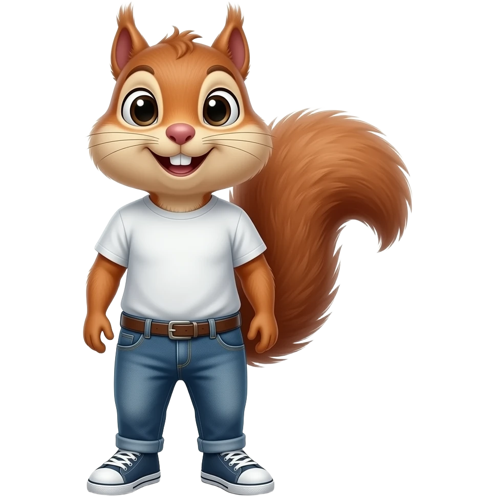30 year old chipmunk stand  straight wear tshirt and jeans sneakers emoji