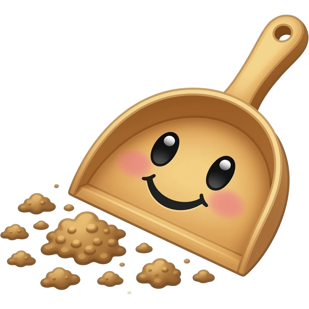 cute and happy dustpan and brush sweeping broom dust smiley face emoji
