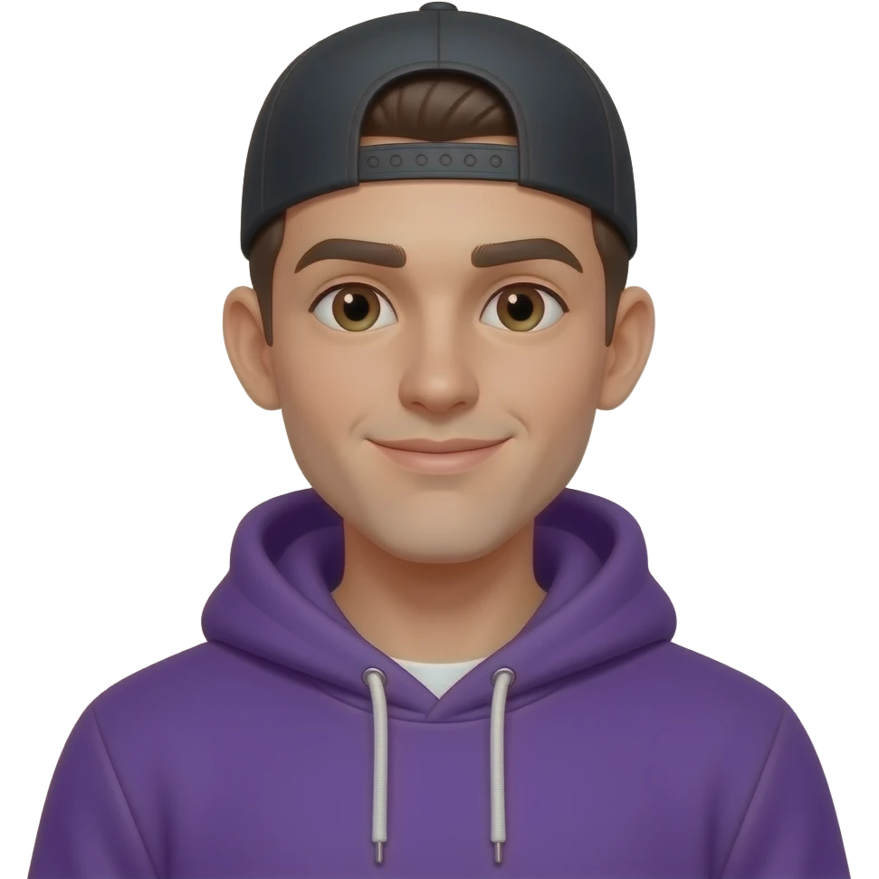 tall skinny guy with black basecap, purple hoodie, sun emoji