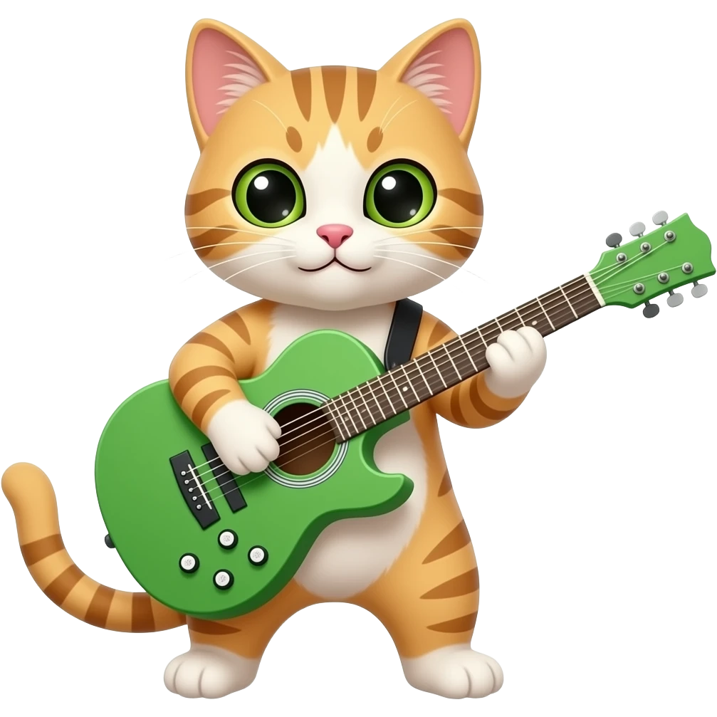 Cat playing green guitar emoji