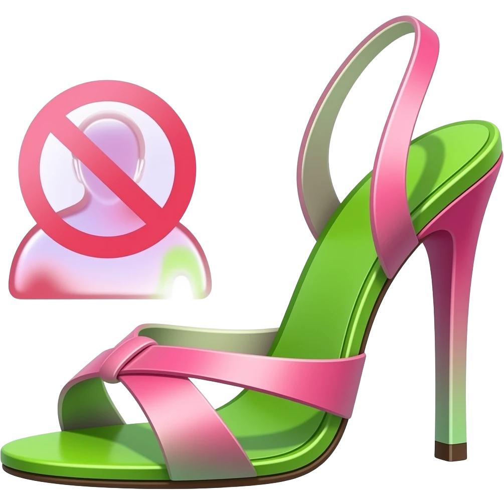 Isolated, stiletto high heel sandal, in bright fuchsia pink and lime neon green ombre, flat vector, high definition. No emoji icons no emoji faces no human figures  emoji