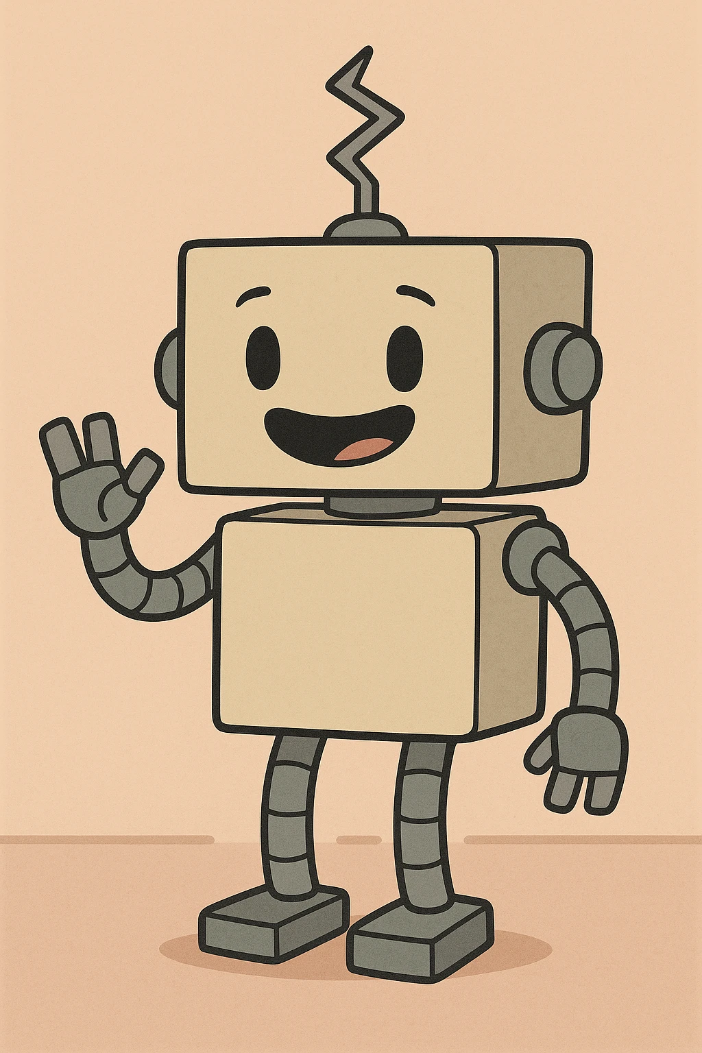 simple and friendly box-shaped robot with a zig zag antenna, minimal cartoon style emoji
