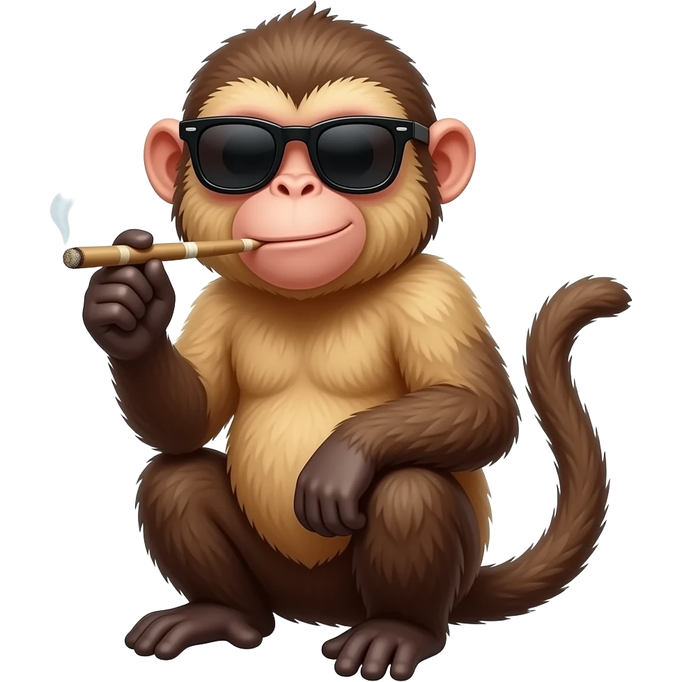 capuchin monkey sitting up wearing Sunglasses smoking a blunt emoji