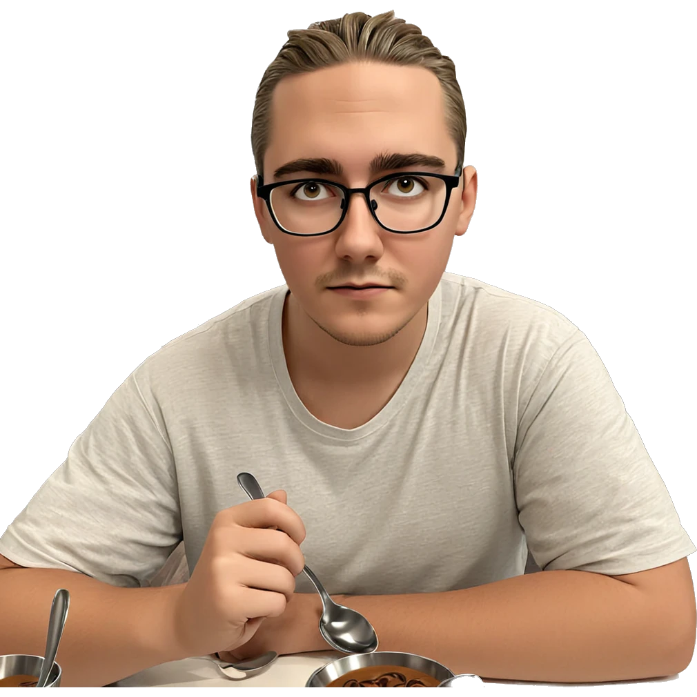 boy in cafe with spoon emoji