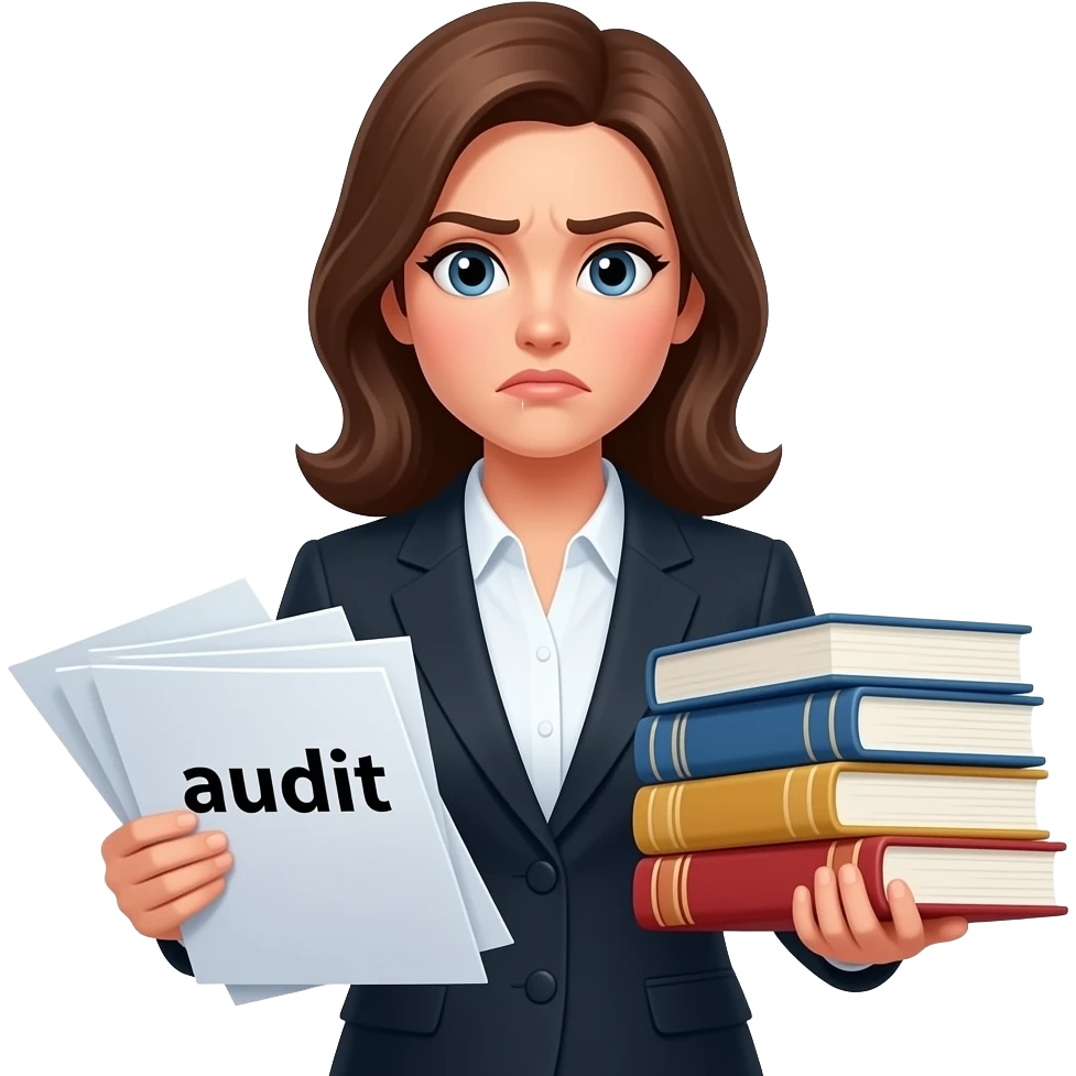 sobre auditoria de empresa  bien detallado para un video de marketing q habla sobre eso que sea mujer y tenga papeles y libros q digan auditoria recuerda los papeles ahora que este con una cara de inconformidad emoji