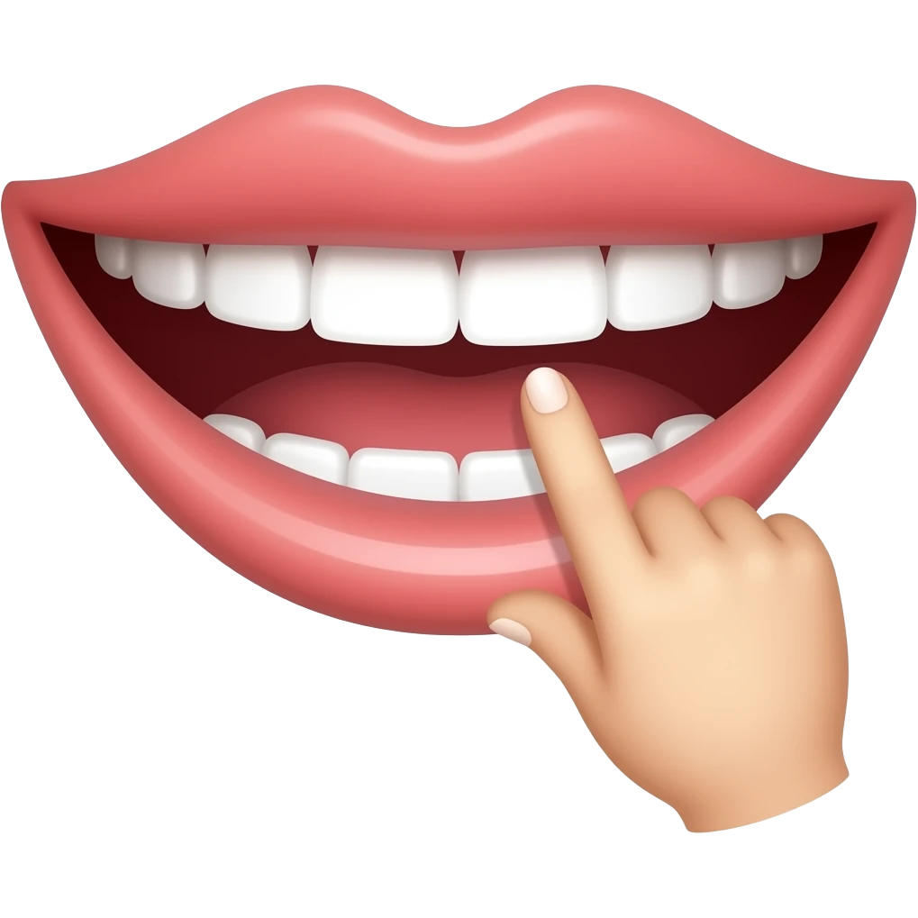 Smiling mouth with a finger on the bottom lips emoji