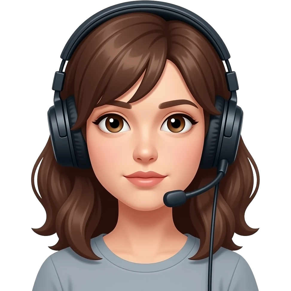 femme, brune, cheveux mi-long ondulé, casque jeux, perdue emoji