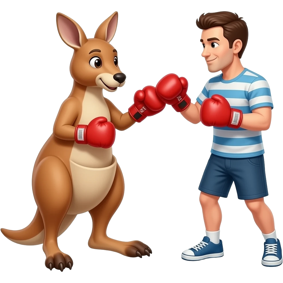 Un canguro boxeando con un hombre con guantes de boxeo rojo emoji