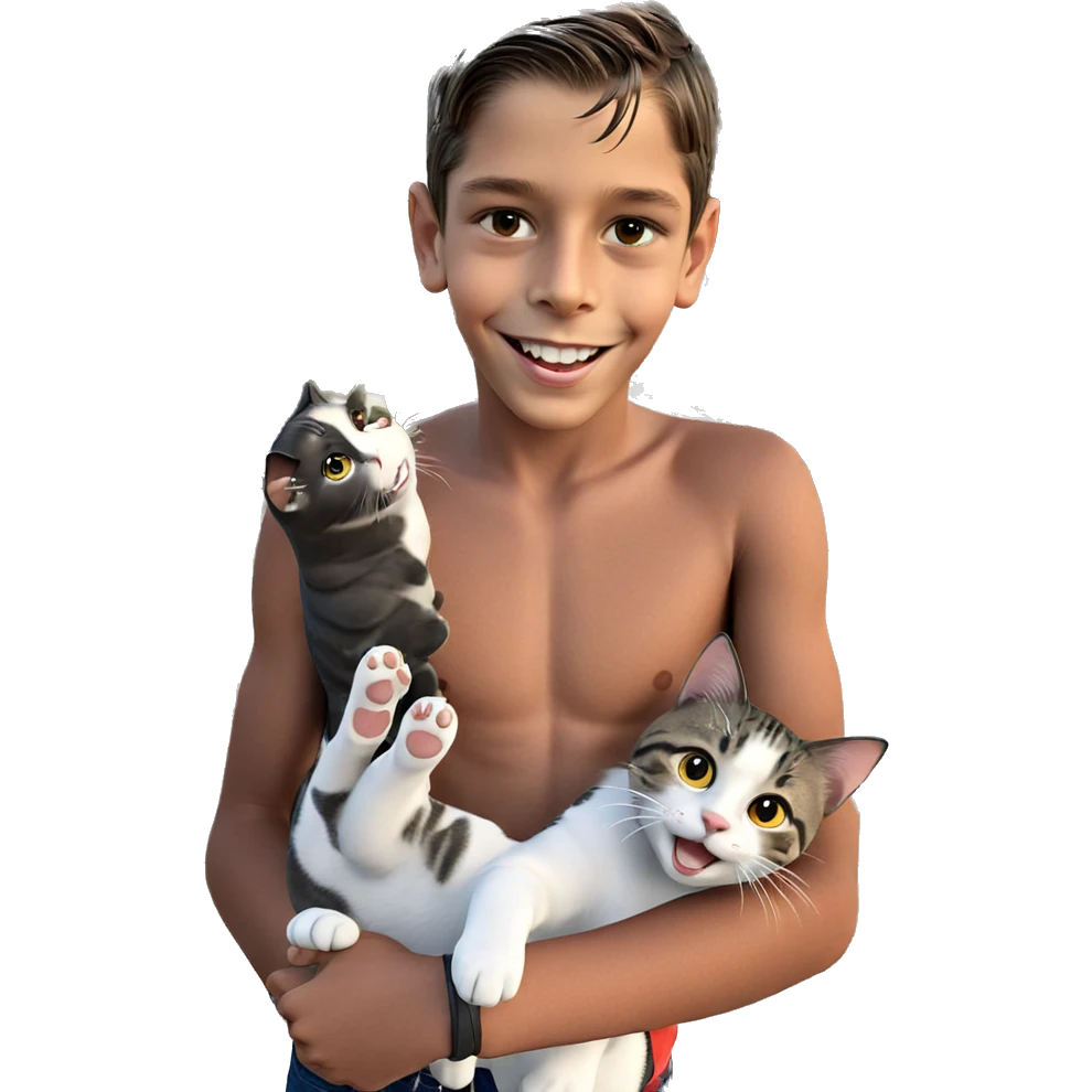 boy smiling with cat outdoors emoji