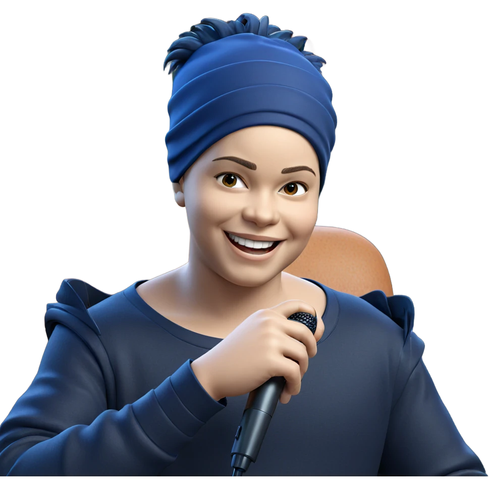 smiling boy with microphone emoji