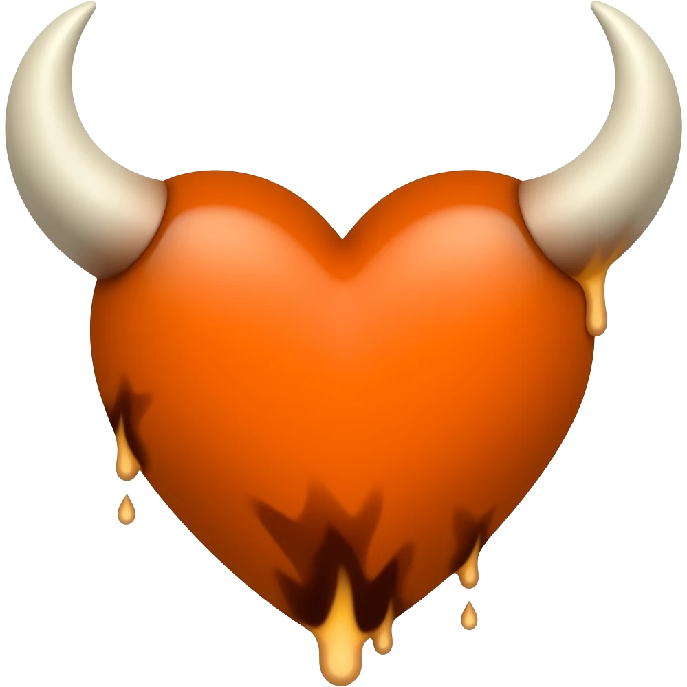 Burnt orange heart with longhorns coming out of it emoji