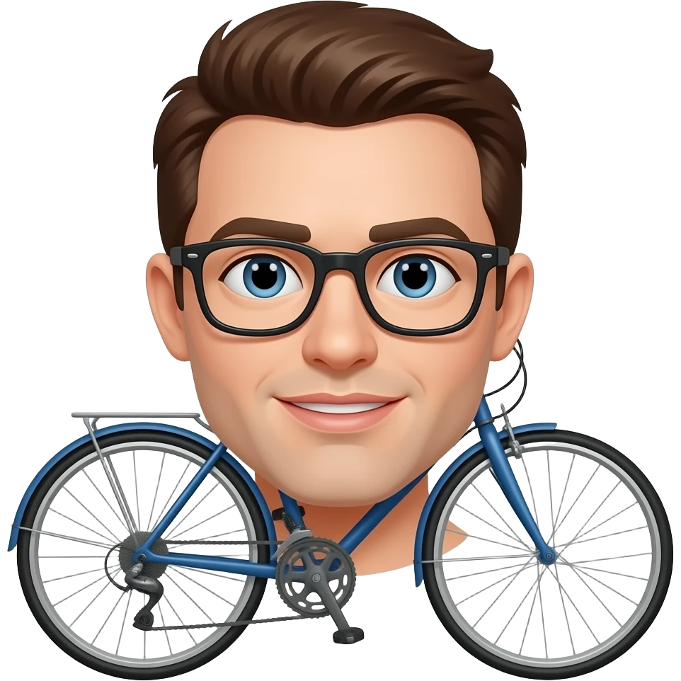 Brown hair guy with glasses and a bike emoji