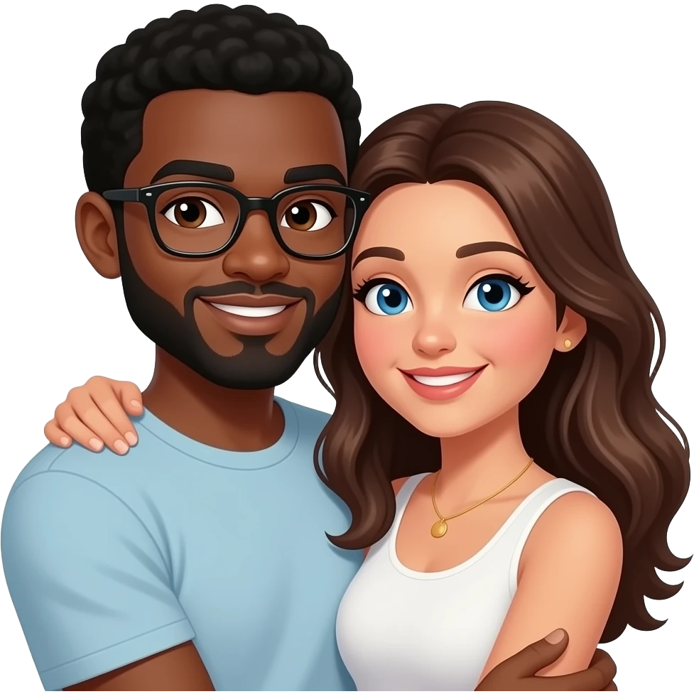 Black man and brown white woman cuddling emoji