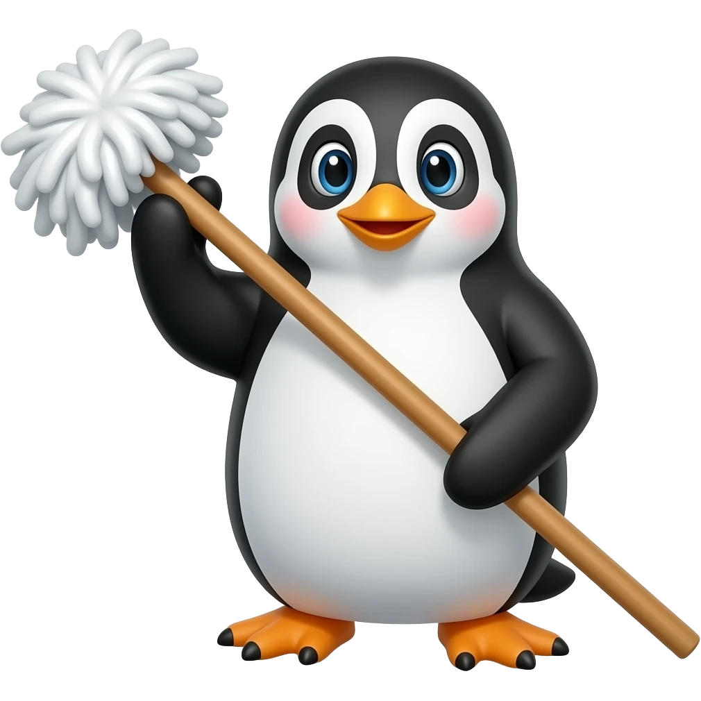 Un pingüino con un trapeador emoji