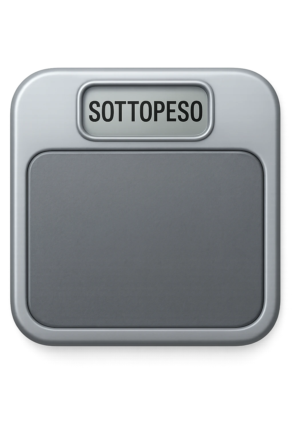 bilancia pesapersone con la scritta "SOTTOPESO" SUL DISPLAY, stile emoji iphone, iperrealistico 4k emoji