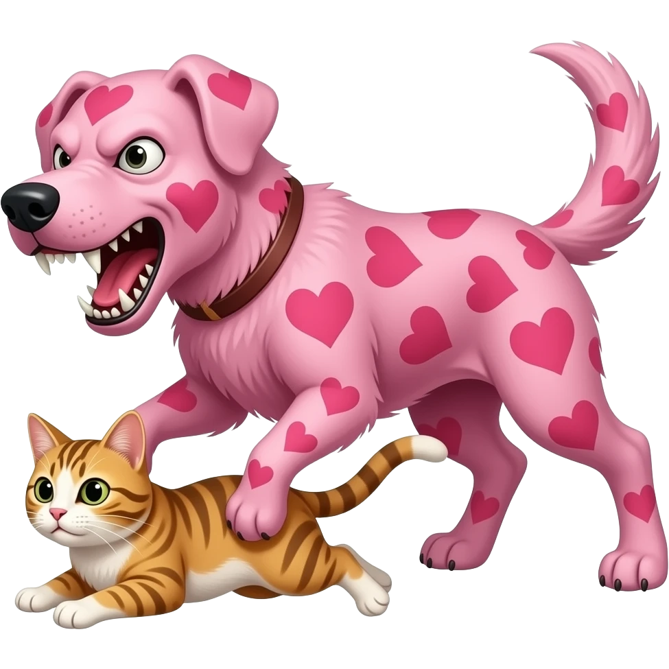 make a scary back dog hurting a cat pink with hearts and and hurt the dog emoji