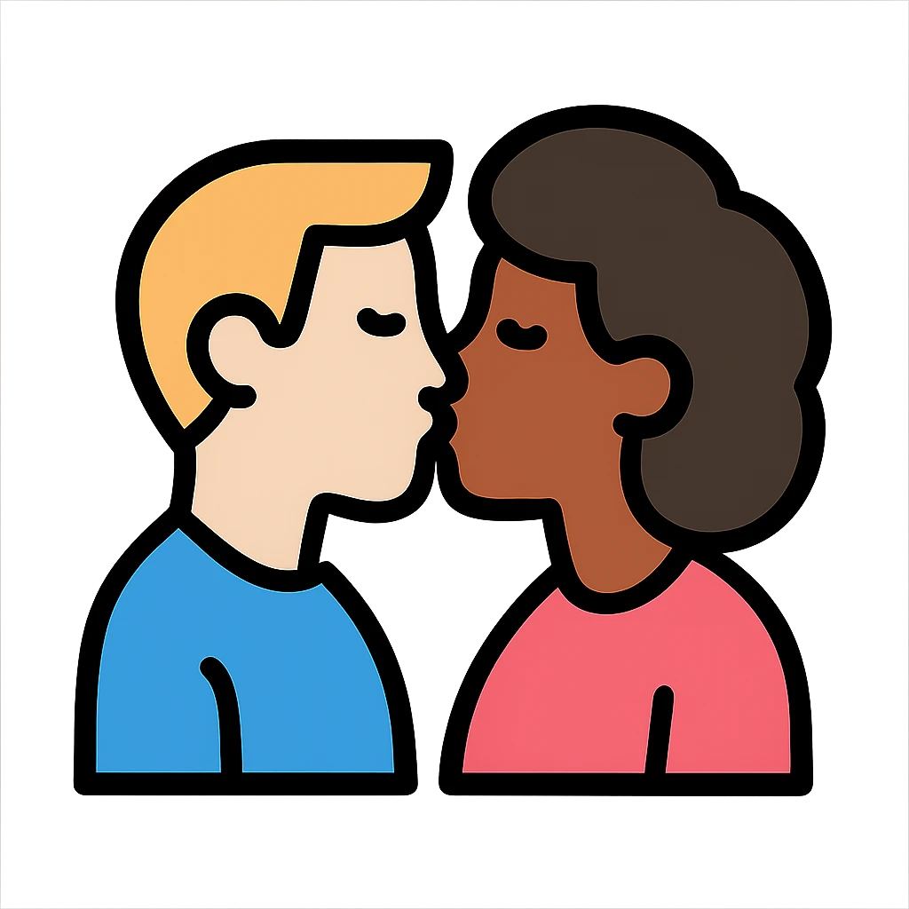 icon of a couple kissing, the man is white and the woman is black emoji
