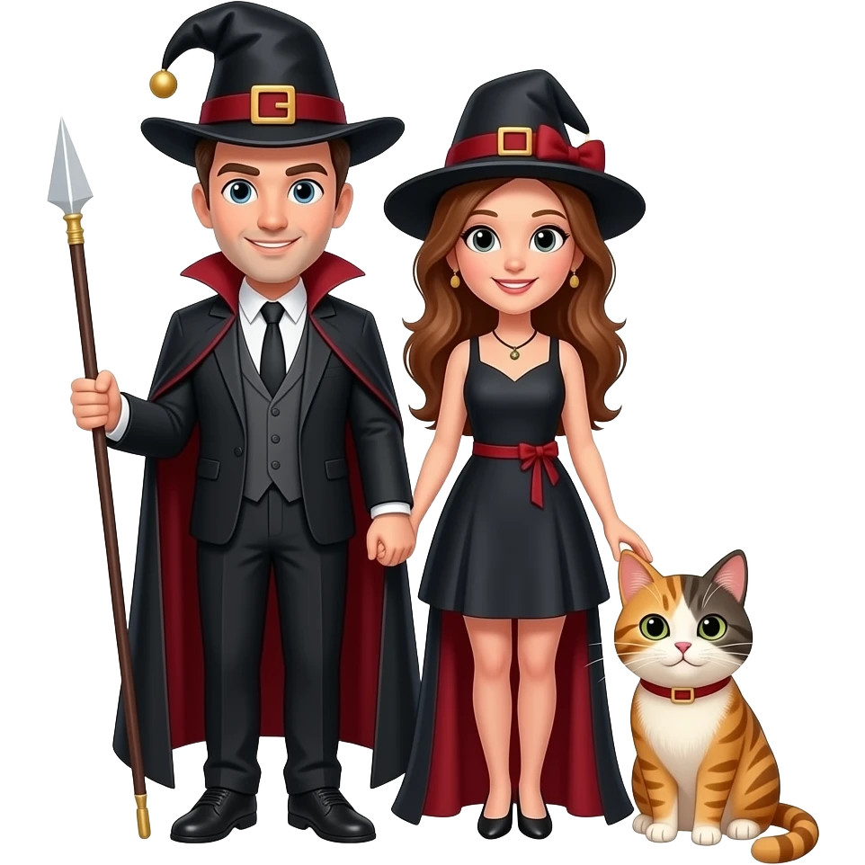 magician couple and their pet cat emoji