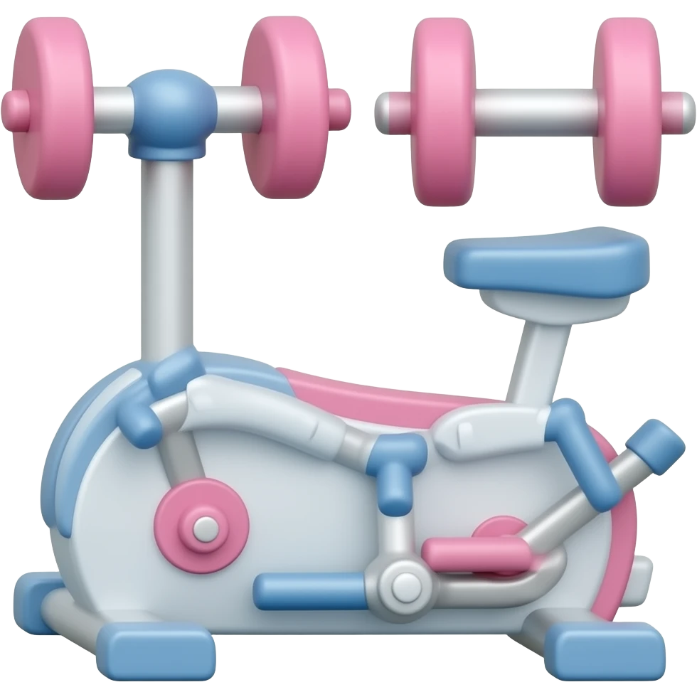 健身器材和学习用具，要写实，不要卡通，主要用色为粉色和蓝色 emoji