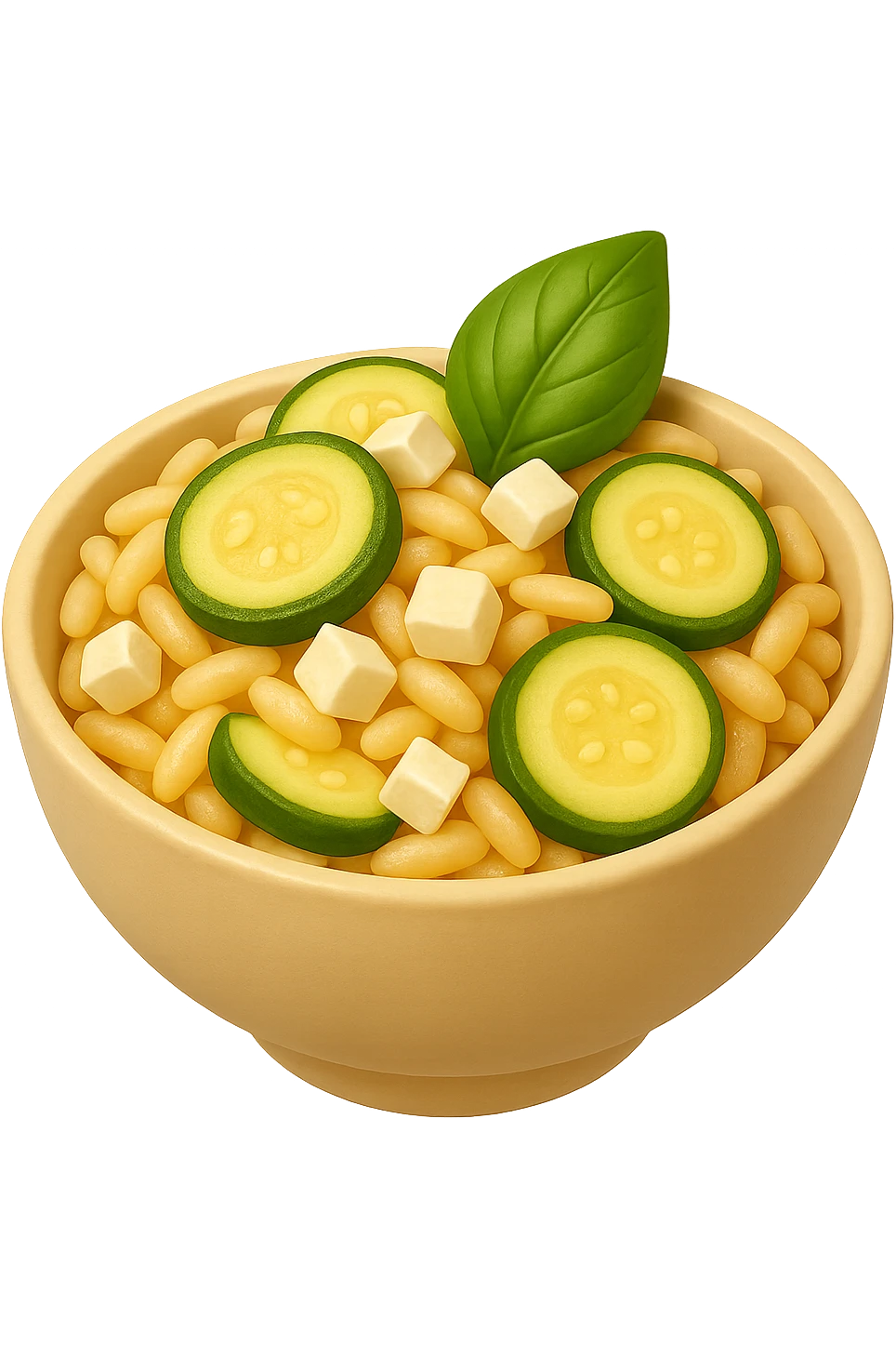 EMOJI STILE IPHONE DI bowl di Pasta di riso con zucchine, basilico e feta, iperrealistica 4k emoji