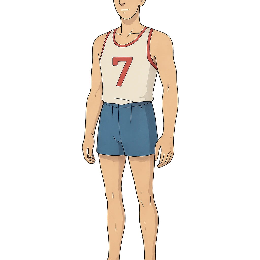 ghibli style tall athlete standing in vest and shorts emoji