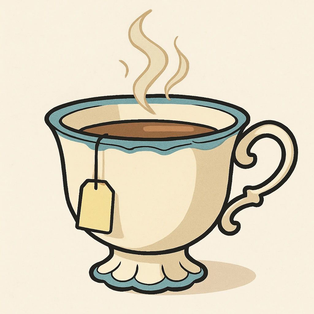 a classic teacup with a teabag tag, delicate and elegant emoji