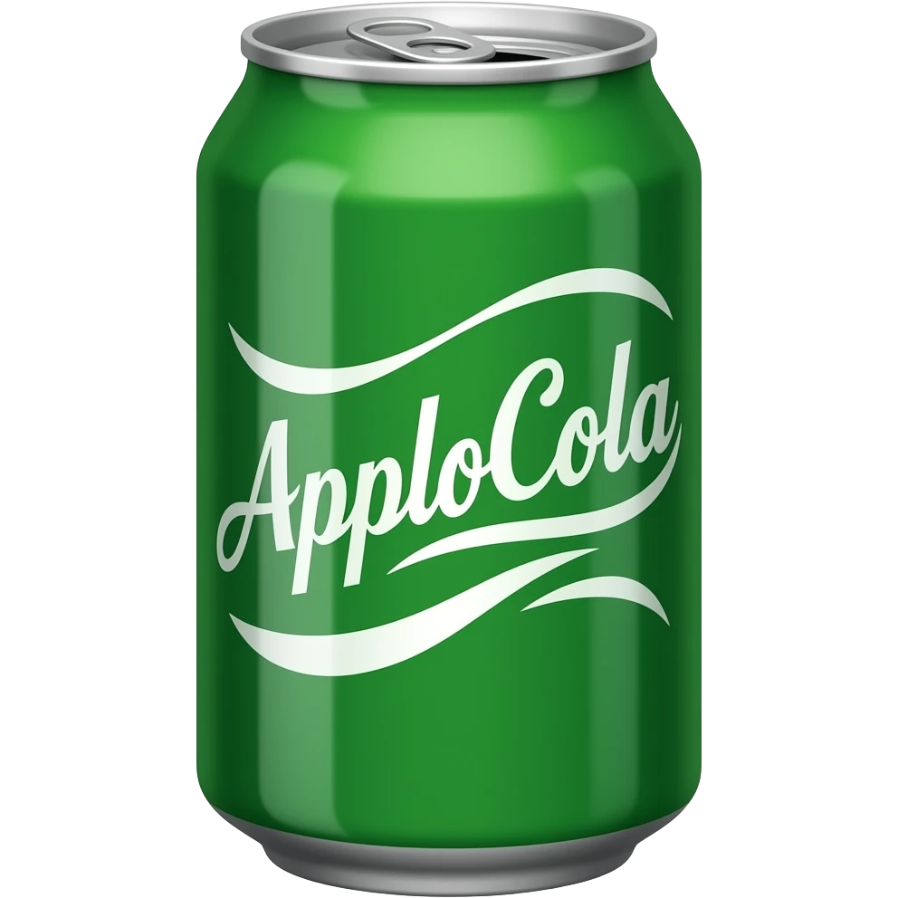 Minimalist soda can (without the words coca cola on it instead make the can green coloured and say “Applo-Cola” emoji