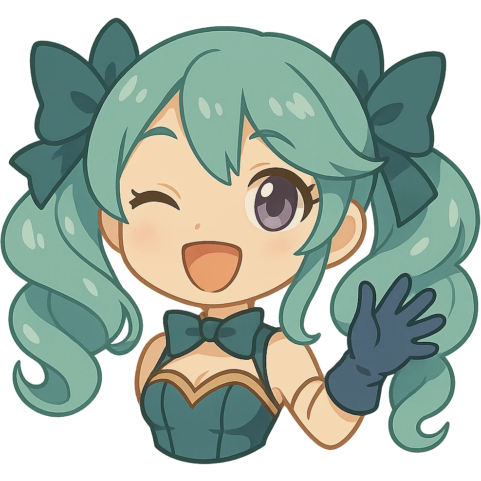 Change Gwen's hair to mint green, keep everything else the same, chibi stickers style, with no background. emoji