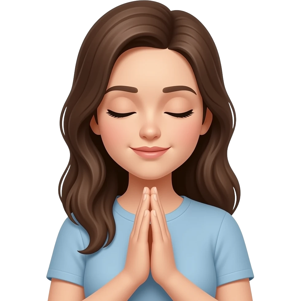 Women, two hands in prayer, eyes closed emoji