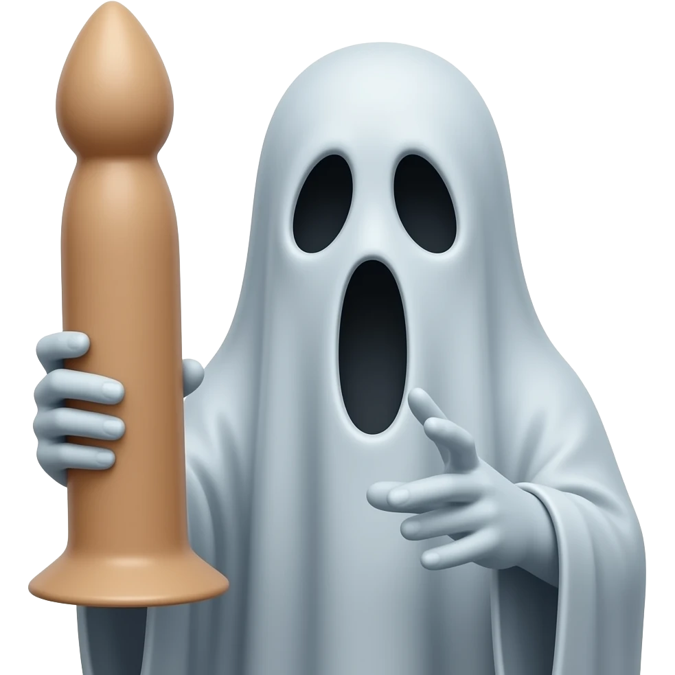 Haunting Ghost realistic holding a tall large make oenis shaped dildo emoji