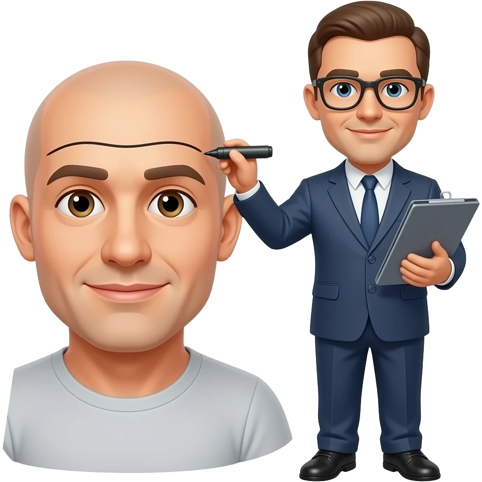 there should be two person one is bold and other must be standing with skin marker and trying to do front line for bold person.This guy must be like a director or manager not like similar a doctor.We dont need to see patient body just his head and with line emoji