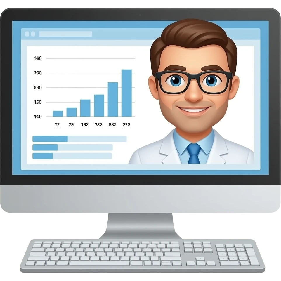 dentist with computer data analisis emoji