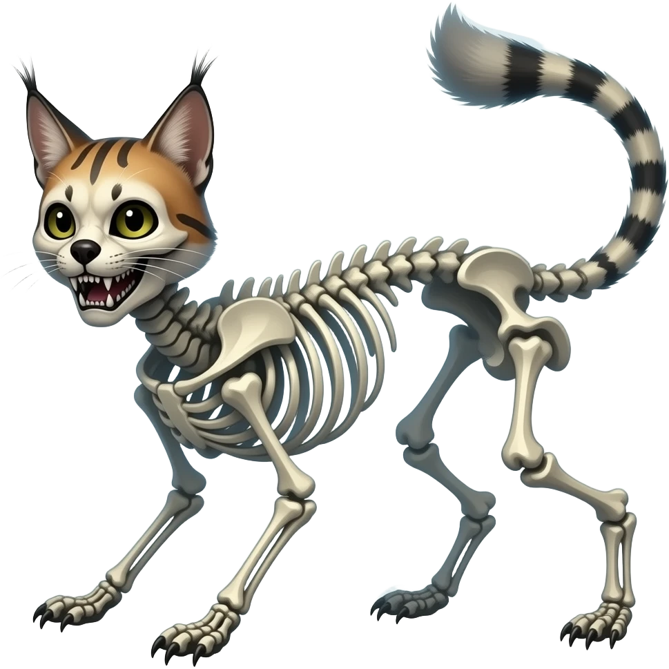 Digitigrade scaly bony skeletal skull-faced quadrupedal ghostly dull spectral edgy spooky meager thin cool beautiful skeleton-fantasy-caracal-civet-genet-vernid-duskull-Cubone-Cacomistle-oncilla-Fakémon-hybrid (full body), no fur emoji