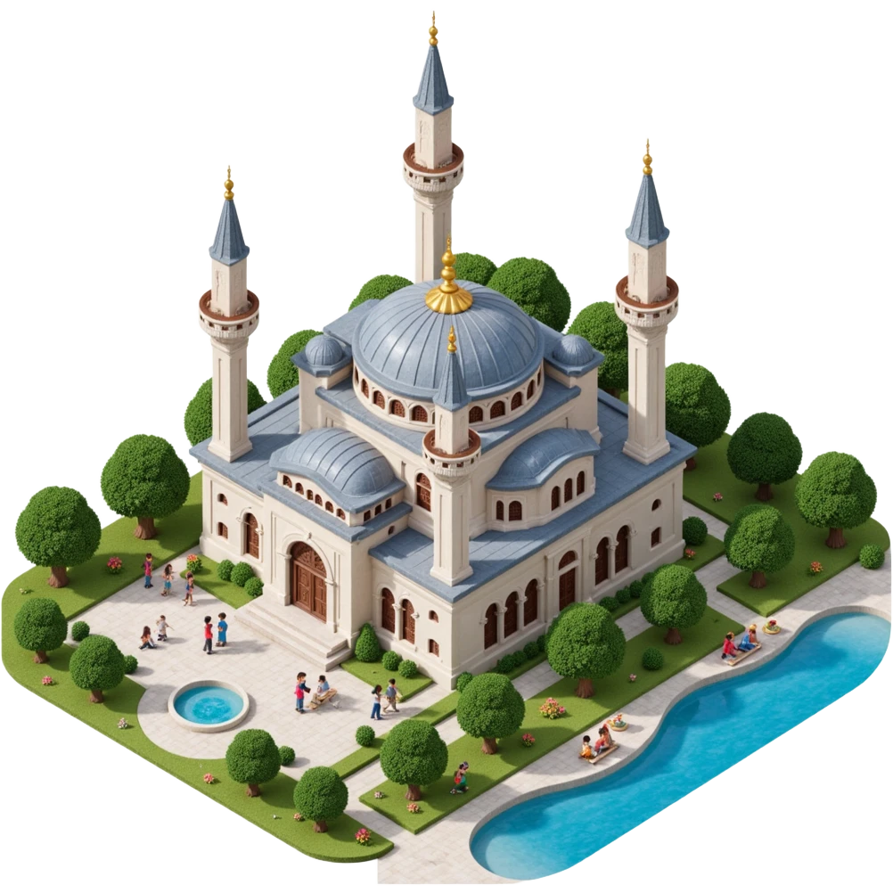 Isometric illustration of Istanbul, featuring real photorealistic Hagia Sophia with ts large central dome and four tall minarets, with real transparent background emoji