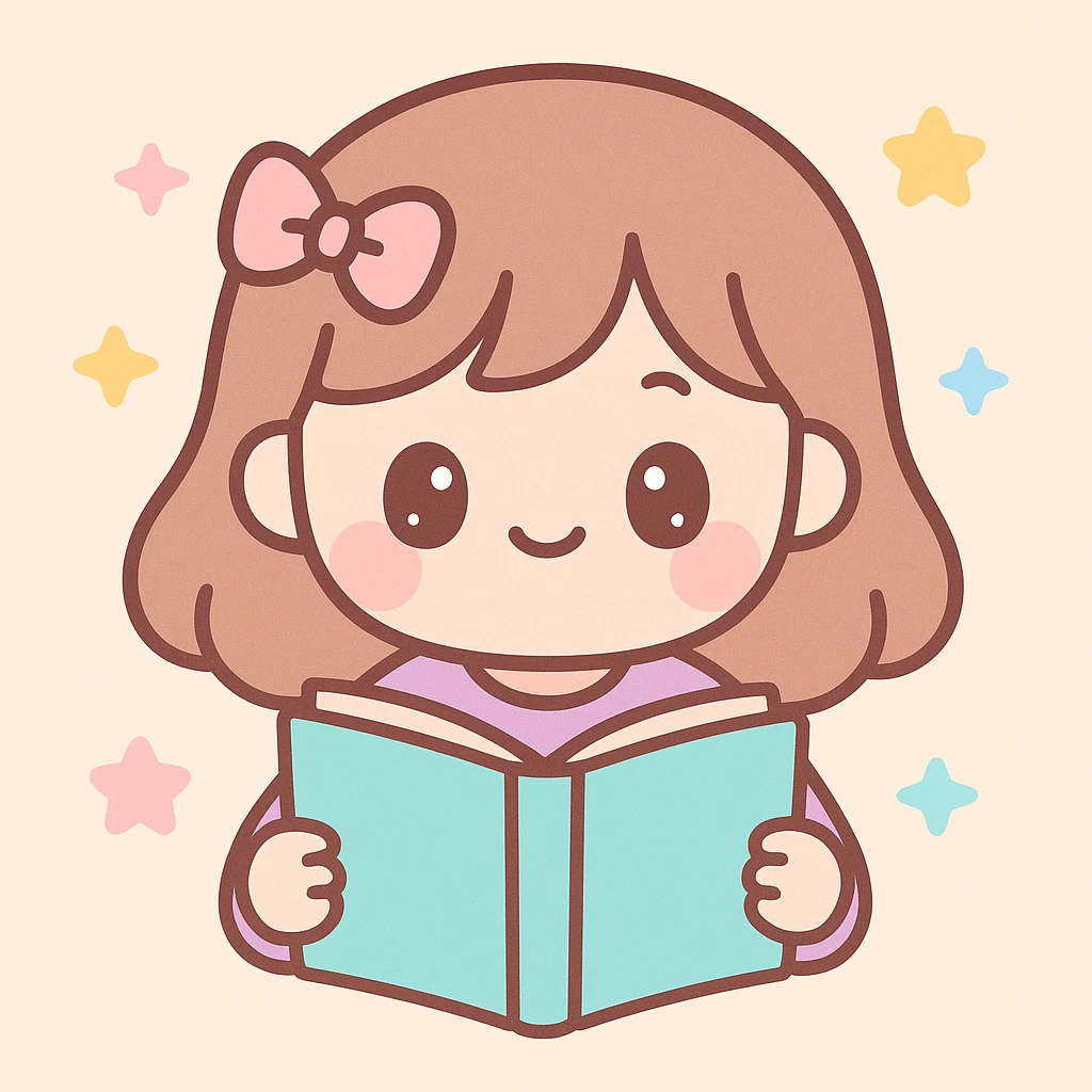 girl reading a book, kawaii style, cute and charming emoji