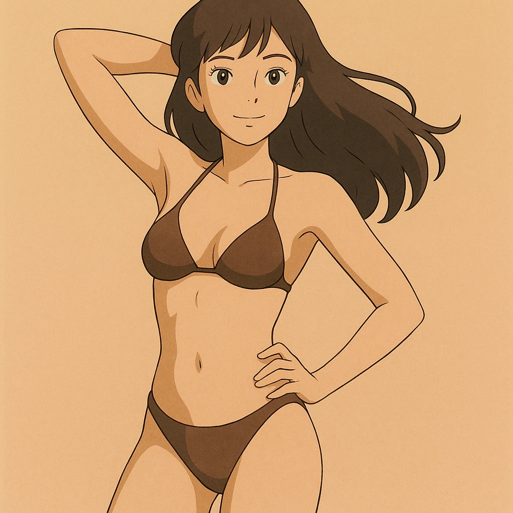 woman in bikini posing as a model, simple background emoji