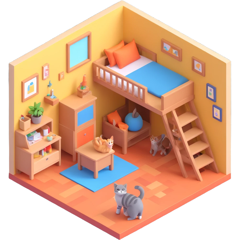 cat room interior isometric emoji
